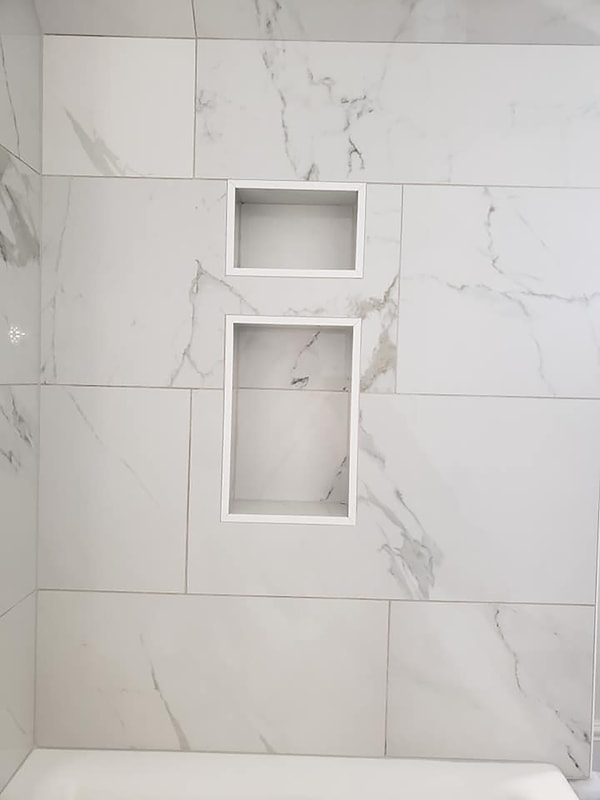 Close up of marble shower niche