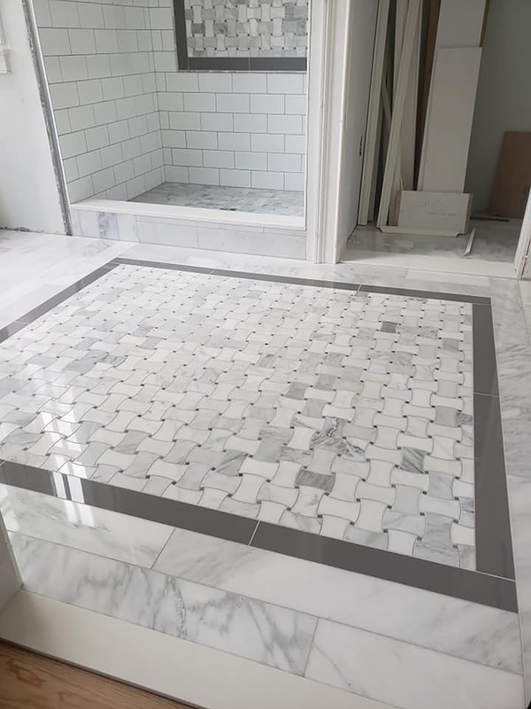 Basket weave tile detail on bathroom floor