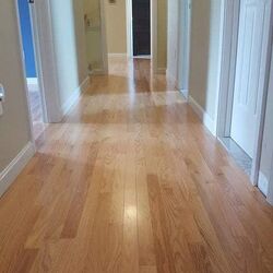 Wood flooring down long hallway