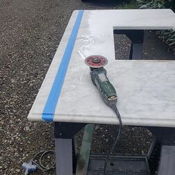 Marble to be cut for tub deck with wet saw